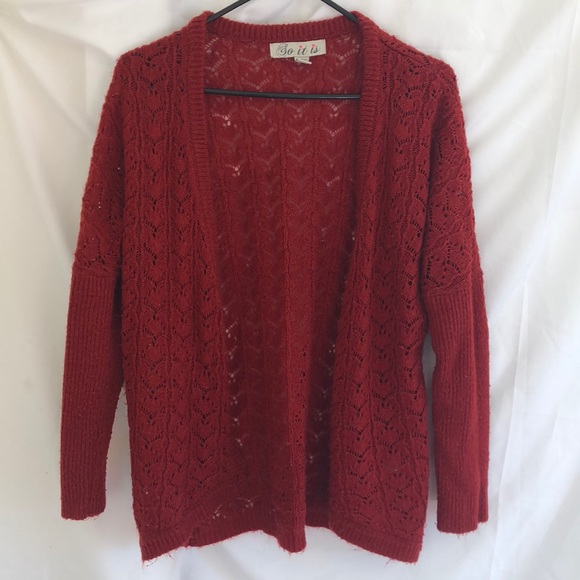 Deep Red Knitted Cardigan - Picture 2 of 3